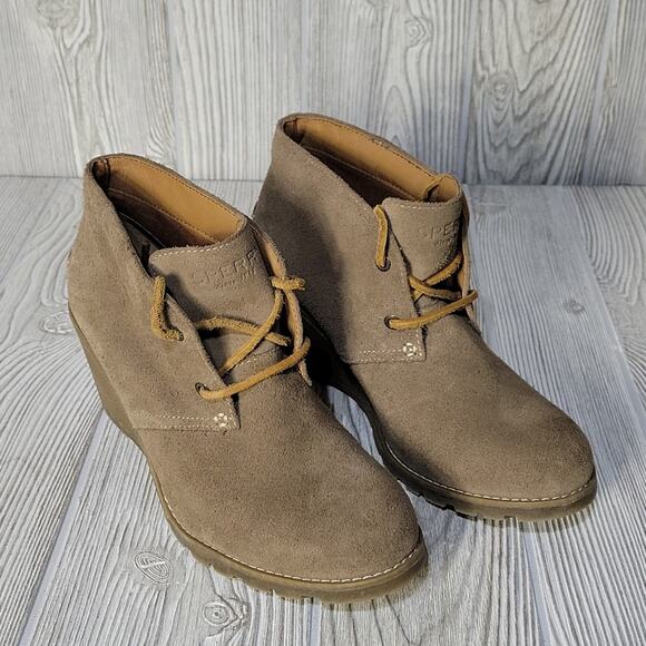 Sperry Top-Sider Stella Tan Wedge Leather Ankle Boots Womens 7.5 - Picture 9 of 13